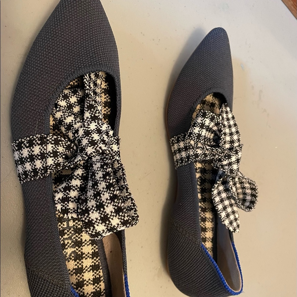 Rothy’s navy blue Mary Janes with gingham strap - Picture 3 of 3